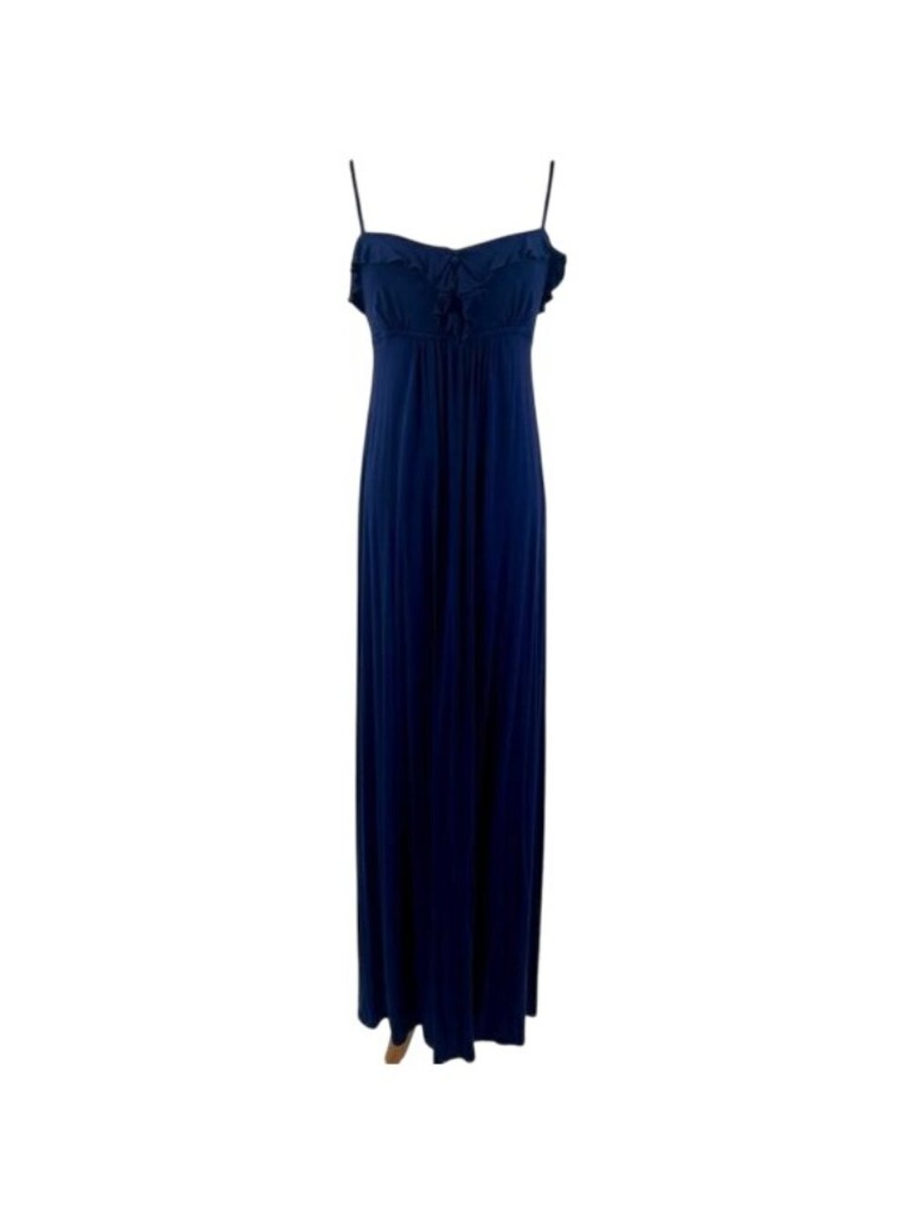 VTG Navy Blue Ruffle Hem Empire Waist Maxi Dress | Dark Coquette Romantic Grunge - Picture 15 of 16